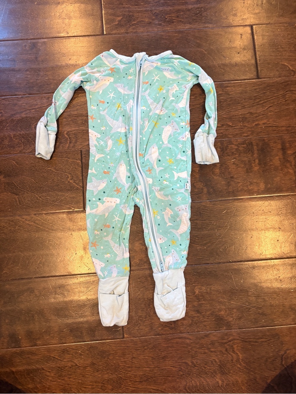 Little Sleepies teal mint shark bamboo footie pajamas